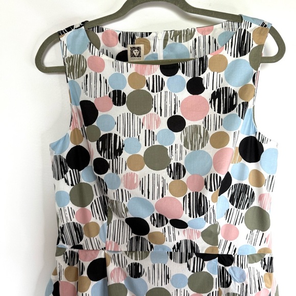 Anne Klein sleeveless pocket A-line Polka Dot Mini Dress pink black size 14 - Picture 4 of 15